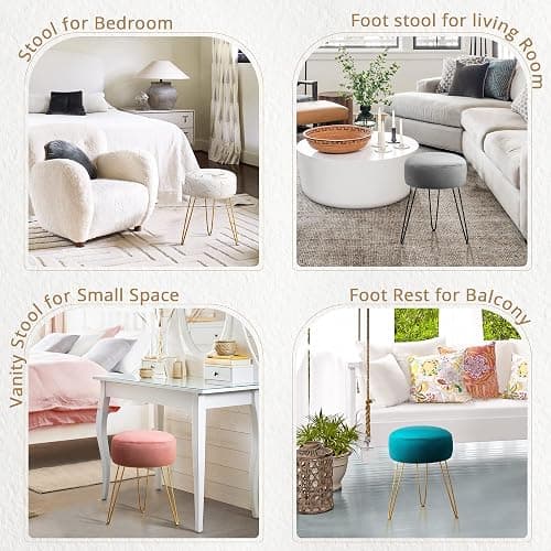 LUE BONA Vanity Stool, Gold Vanity Stools for Makeup Room, Round Ottoman Foot Stool, Velvet Footrest Vanity Chair for Bathroom Vanity, Bedroom, Living Room, Entryway, Offices thumbnail 4