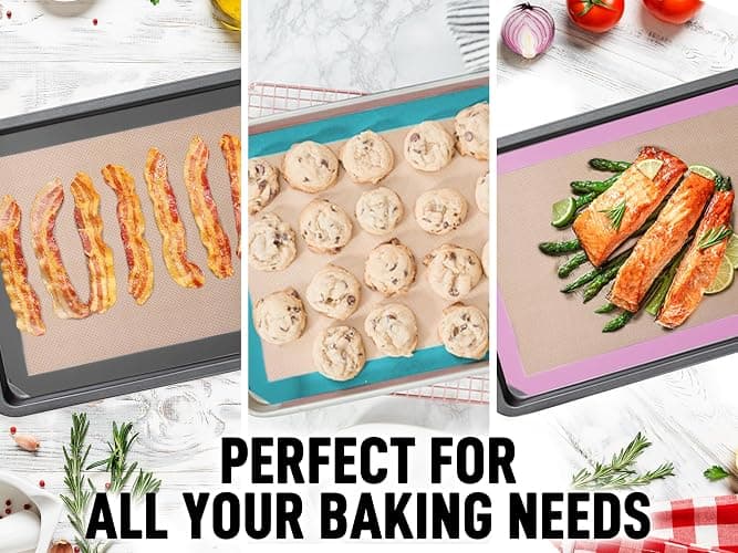 Zulay Kitchen Silicone Baking Mat Set – 2-Pack 16.5″ × 11.6″ Reusable Non-Stick Silicone Baking Sheets, Food-Safe, Heat-Resistant up to 250°F – Perfect for Cookies, Pastries & Oven Use (Dark Gray) thumbnail 4