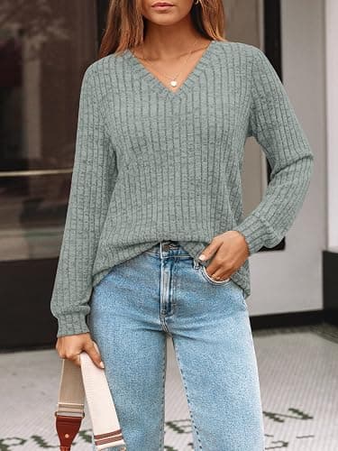 AUTOMET Womens V Neck Long Sleeve Shirt Fall Fashion Tops Tunic Dressy Casual Sweater Clothes Cute Trendy Work Outfits 2025 thumbnail 2