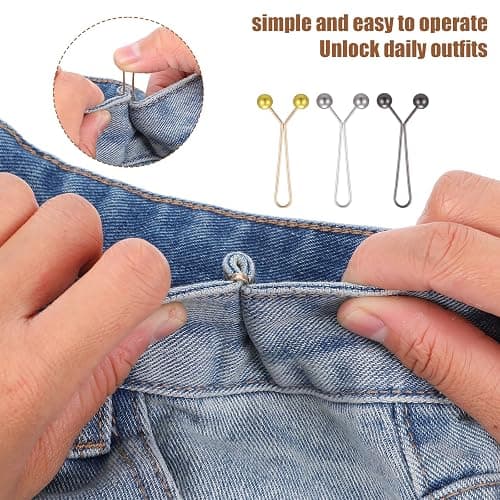 Tucnoeu 30pcs Pant Waist Tightener Metal Clips for Loose Jeans, Reusable Waist Cincher Clip, Adjustable Pant Clips for Waists Tightener, No Sewing Required (Gold, Silver, Gunmetal) thumbnail 4