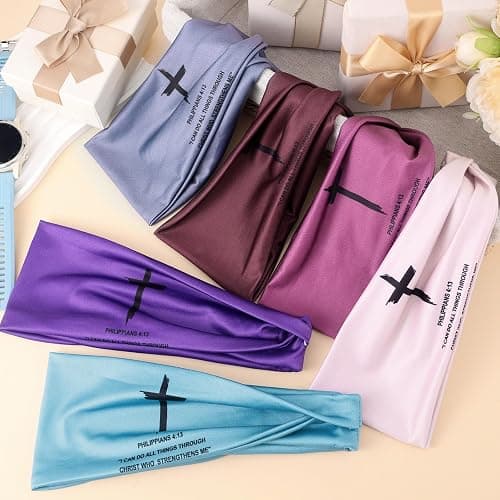 6 PCS Christian Headbands for Women Jesus Faith Cross Athletic Sweatbands Moisture Wicking Twist Knotted Criss Cross Hair Bands with Bible Verse Religious for Sports Workout Football Baseball thumbnail 4