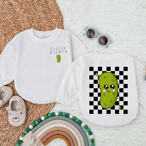 STALOFAZ Little Pickle Baby Romper - Newborn Pickle Boy Girl Outfit Vegan Infant Sweatshirt Vegetable Clothes Shower Gift thumbnail 2