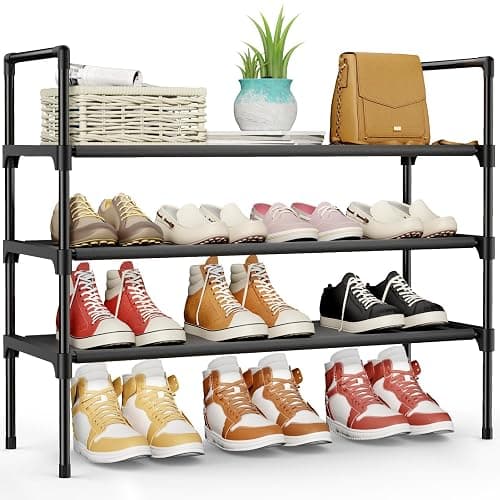 Kitsure Shoe Rack - 3-Tier Shoe Organizer, Shoe Rack for Closet, Entryway, Bedroom, Easy- Assembly Storage Shelf with Side Handles, 27.6" Wide - 3 Tiers, Black - Image 1