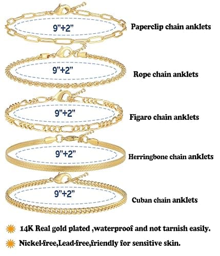 AOZEL Gold/Silver Plated Anklet Bracelets for Women Waterproof Plus Size Cuban Link Chain Ankle Bracelet for Large Ankle 9-12inch thumbnail 3