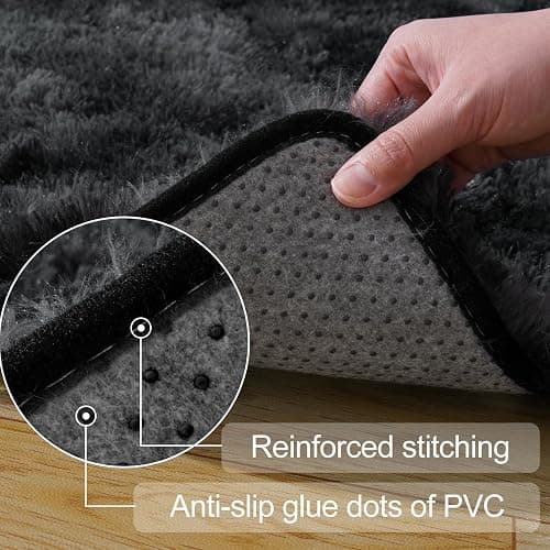 qulint 3x5 Area Rugs for Bedroom, Fluffy Soft Shag Rugs for Living Room, Small Fuzzy Plush Shaggy Carpets for Boys and Girls Dorm Room Home Decor (3ft x 5ft, Tie-Dyed Black Grey) thumbnail 3