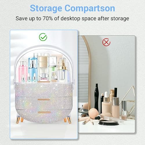 Ptesly Teen Girls Gift Makeup Organizer, Skincare & Jewelry Storage, Cosmetics Display Case, Makeup Holder, Bathroom Organizer (Bling Rhinestone) thumbnail 6