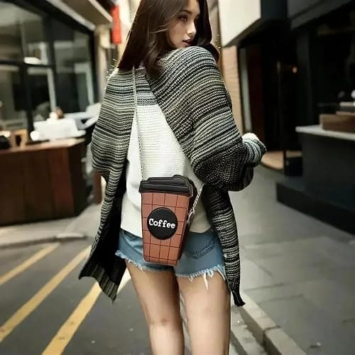 QHMCEXG Women's Small Brown Unique Trendy Fun Coffee Cup Shaped Vegan Leather Crossbody Purse Bag with Gold Chain thumbnail 3