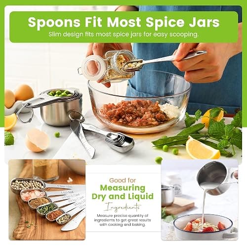 Spring Chef Stainless Steel Measuring Cups and Spoons Set of 14 with Leveler, Nesting Kitchen Metal Measuring Cups and Spoons Set for Dry and Liquid Ingredients, Perfect for Cooking & Baking thumbnail 7