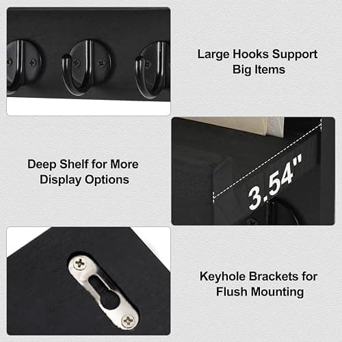 Lwenki Key Holder for Wall, Decorative Key and Mail Holder with Shelf Has Large Hooks for Bags, Coats, Umbrella – Paulownia Wood Key Hanger with Mounting Hardware (9.8”W x 6.7”H x 4.2”D) thumbnail 4