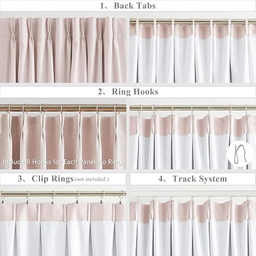 WEST LAKE Bailey Pinch Pleat Full Blackout Curtains 90 Inches Long,Pink Linen Textured 100 Room Darkening Drapes with Back Tabs for Lovely Girls Room Bedroom,Rustic Window Treatment,40" Wx90 Lx2 thumbnail 4