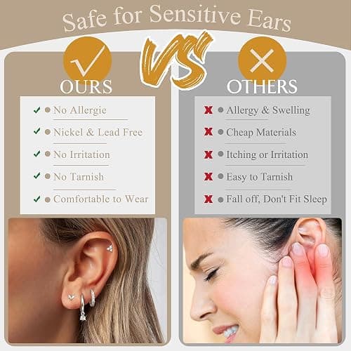 MILACOLATO 4 Pairs Silver Earrings for Women, 14K Gold Filled/Sterling Silver Filled Small Stud Hoop Earrings Set for Multiple Piercing, Hypoallergenic Cartilage Huggie Earrings Stacks Trendy Jewelry Gifts thumbnail 5