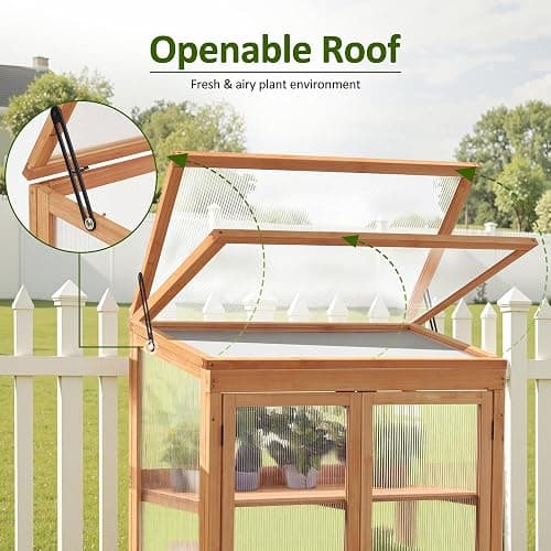 MCombo Wooden Cold Frame Greenhouse, Raised Flower Planter Shelf Protection for Outdoor Indoor Use, 0760 (Orange) thumbnail 5