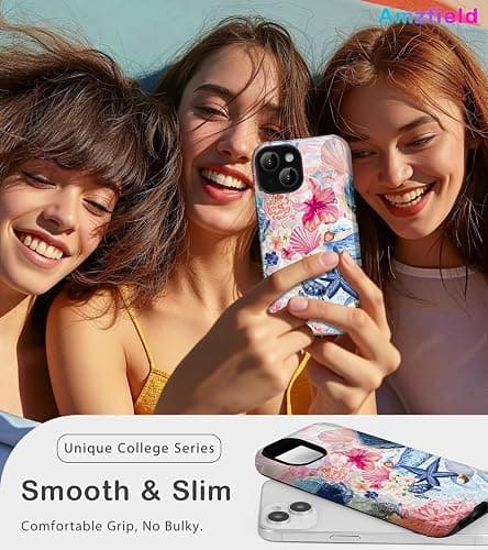 Amzfield Compatible with iPhone 14 Plus Case, Aesthetic Summer Phone Case Cute Flower Shell Turtle Sea Creature Floral Collage Girl Women, Scratch Resistant Protective Girly Case for iPhone 14 Plus thumbnail 6