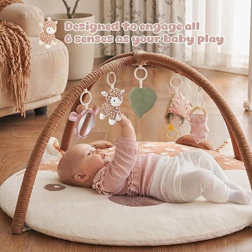2PM SPORTS Baby Play Gym Tummy Time Play Mat with 5 Detachable Toys – Deer Theme, Machine Washable Baby Playmat for Sensory Development, Activity Mat for Newborn Infant 0-6 6-12 Months, Baby Gift thumbnail 3