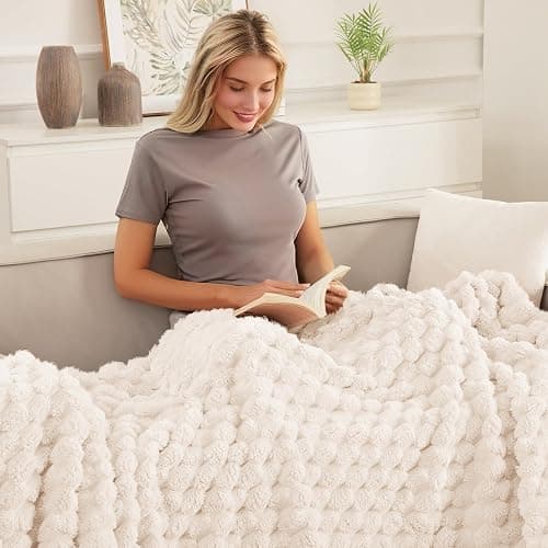 Whale Flotilla Fleece Throw Blanket for Couch or Bed, Luxury Super Soft Lightweight Summer Blanket, 3D Jacquard Cozy Fluffy Plush Decorative Sofa Chair Blanket for Mom Dad, 50x60 Inch, Ivory thumbnail 3