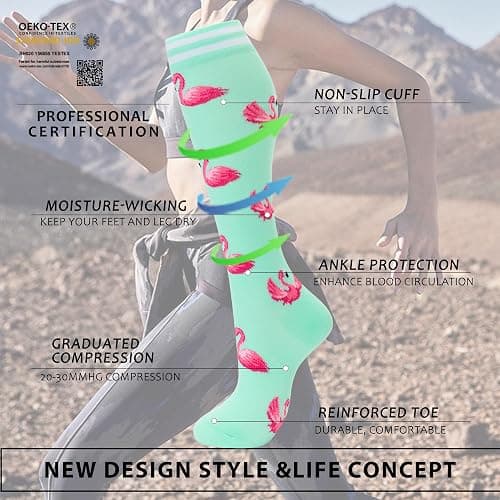fenglaoda Compression Socks Women Men 6 Pairs, Knee High Best Support Circulation Socks for Running, Travel, Flight, Nurse thumbnail 2