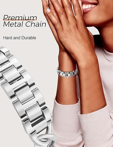 JR.DM Silver Watch Bands for Women Compatible with Apple Watch 46mm 42mm(S3/2/1) 44mm 45mm 49mm Adjustable Metal Single Chain Bracelet for iWatch Series 11/10/9/8/7/6/5/4 SE 3/2/1 Ultra (No Case) thumbnail 2