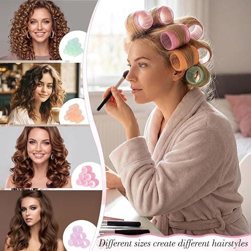 Obeoby 4 Sizes Hair Rollers Curlers Set with Clips for Women (Light Colors) | No Heat Hair Rollers Set - 4 Sizes Jumbo Large Big Small Rollers for Long Short Curly Hair and Bangs Styling Birthday Gifts thumbnail 4