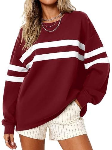 MASCOMODA Women's 2026 Striped Oversized Sweatshirt Spring Crewneck Long Sleeve Shirts Casual Color Block Pullover Tops - Image 1
