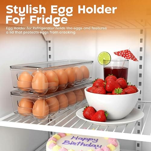 Utopia Home Egg Container With Lid and Handle for Refrigerator Organization- Pack of 2 - Clear Stackable Egg Holder for Kitchen or Pantry Organizers and Storage thumbnail 7