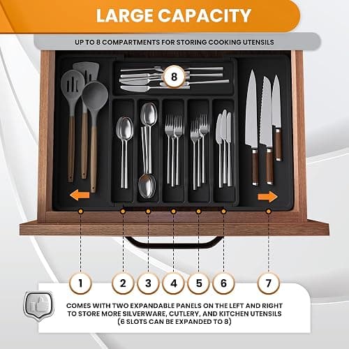 TuShop Adjustable Silverware Drawer Organizer - Utensil Drawer Organizer - Kitchen Organizers and Storage - Silverware Organizer - Kitchen Drawer Organizer - Utensil Organizer for kitchen Drawers thumbnail 3