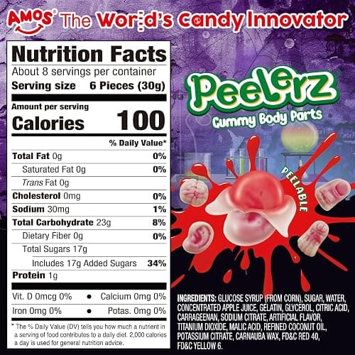 AMOS Peelerz Body Parts Gummies Candy – Fun 3D Gummy Anatomy Treats for Kids & Adults, Individually Wrapped Pieces, 240g (8.47oz) Bag thumbnail 2