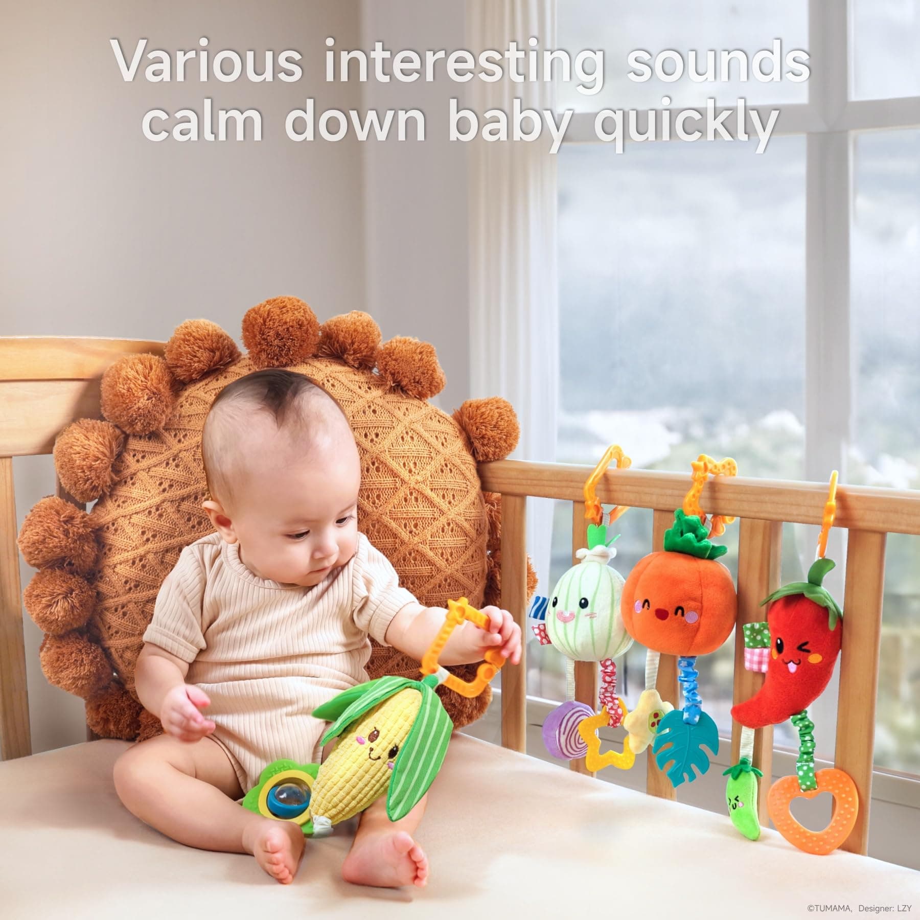 TUMAMA Kids Baby Vegetable Hanging Rattle - Soft Plush Rattle Toy with Sound & Colors | Clip-on Pram Pushchair Sensory Toy for Newborns 0-12 Months thumbnail 5