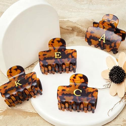 Fycert Gifts for Women Teen Girls,Small Initial Hair Clips - Tortoise,K | Personalized Puffy Claw Clip - 2.1 Inches Claw Clips for Full or Half Ponytail – Hair Accessories,Birthday Bridesmaid Gift thumbnail 7