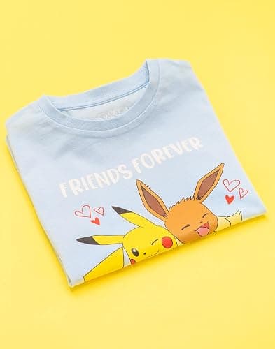 Pokemon T-Shirt Girls Kids Pikachu Eevee Friends Pink Or Blue Character Top - 5-6 Years - Blue thumbnail 3