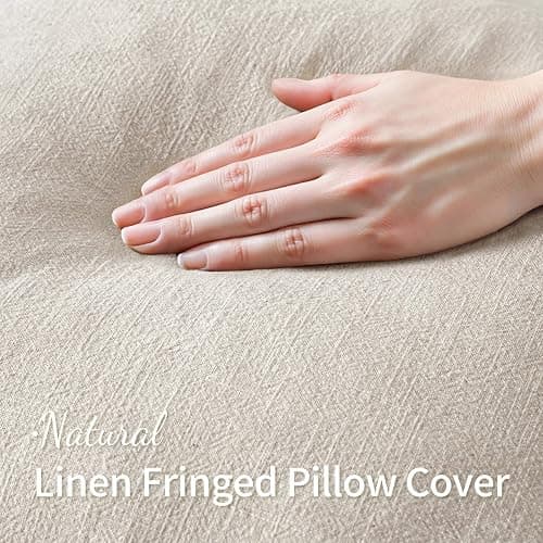 MIULEE Decorative Throw Pillow Covers Neutral Linen Fringe Throw Pillows Euro Shams Set of 2 Natural Beige Boho Farmhouse Cushion Covers for Couch Sofa Bed Living Room Spring Home Decor 24x24 Inch thumbnail 2