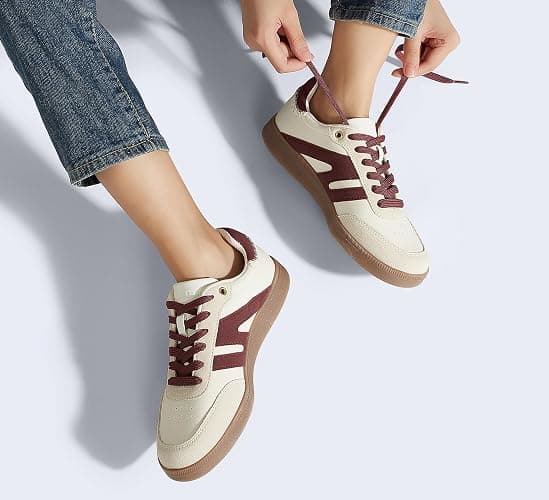 LUCKY STEP Women Classic Retro Gum Sole Fashion Sneakers Casual Tennis Skate Shoe Genuine Leather Walking Footwear Anti Slip Trainers thumbnail 2