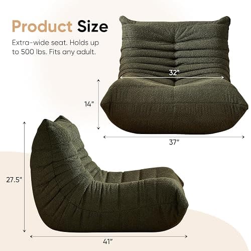 Adults Bean Bag Chairs Togo Couch Comfy Lazy Floor Sofa, Green, 1 Seater thumbnail 2