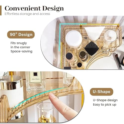 Aveniee Corner Bathroom Counter Organizer, Bathroom Countertop Shelf Makeup Organizer for Vanity Perfume Tray for Corner Storage (3 Tiers, Gold) thumbnail 4