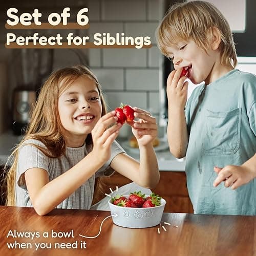 FOODLE Wheat Straw Kids Bowls - Microwave and Dishwasher Safe Toddler Bowls | 12 oz, Set of 6, BPA-Free & Non-Toxic, Unbreakable, Easy to Clean & Lightweight, Ideal for Baby Food, Snacks, Fruit & Cereal thumbnail 2