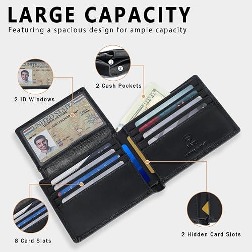 Travelambo Genuine Leather Wallet for Men with Gift Box - Handmade Bifold Stylish - Mens Wallets Rfid Blocking with 2 ID Windows thumbnail 6