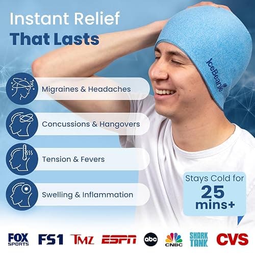 IceBeanie Migraine Relief Cap, As Seen on Shark Tank, Soft & Stretchy Gel Tension Headache Relief Cap, Extended Cooling Hangover Ice Hat, Odorless Head Wrap Ice Pack Wrap, Headache Migraine Mask thumbnail 2
