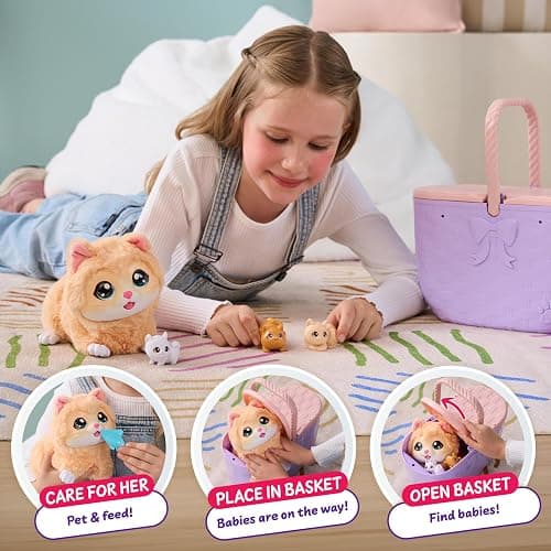 Little Live Pets Mama Surprise Kittens, Interactive Mama, Surprise Toys | Portable basket, fish accessory, 3 baby kittens, and 15+ sounds and reactions for ages 4+ toy cat play thumbnail 6
