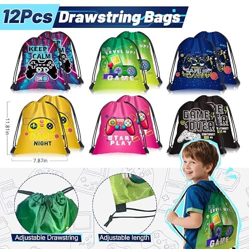 naygnahz Video Game Party Favors Kids Gamer Birthday Party Supplies Drawstring Bag Silicone Bracelet Glow in Dark Tattoo Sticker Keychain Gamer Party Favors Gaming Birthday Goodie Bag Stuffers thumbnail 3