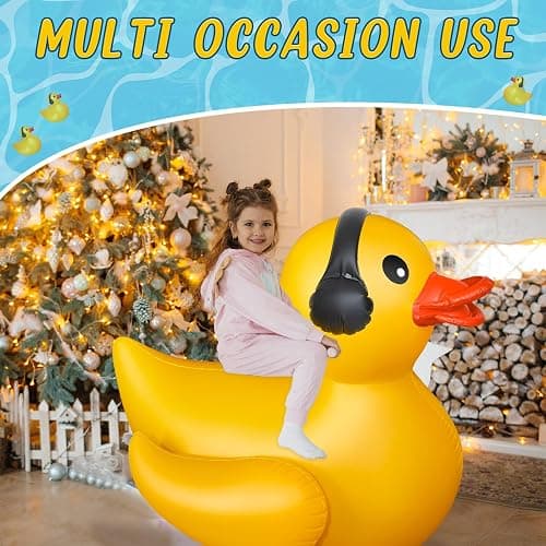 Hungdao 4 Feet Giant Inflatable Duck Pool Float Huge Funny Rubber Duck Large Blow up Inflatable Floatie for Summer Beach Swimming Pool Party Decoration (1 Pack, Earphone) thumbnail 7