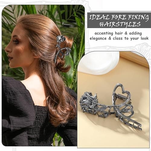 Mabor Flower Hair Claw Clips Black Rose Hair Clips Large Heart Hair Jaw Clips Metal Hair Claws for Women Girls Goth Hair Accessories Strong Hold Vintage Hair Clamps thumbnail 4