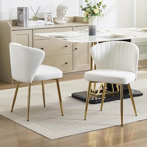 WUTUTUEE Velvet Vanity Chair, Modern Makeup Chair with Back Golden Legs, Small Cute Accent Chair for Vanity, Living Room, Bedroom, White thumbnail 7