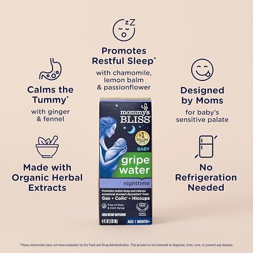 Mommy's Bliss, Bottle, Mommy's Bliss Night Time Gripe Water for Baby's Tummy Trouble - Relieves Occasional Infant Stomach Discomfort from Gas, Colic, Fussiness, Hiccups , 4 Fl Oz thumbnail 3