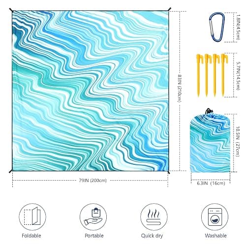 WIWIGO Beach Blanket Waterproof Sandproof Beach Mat 79" X 83"/10'x9'for 2-8 Adults Quick Drying Outdoor Picnic Mat Beach Accessories for Travel, Camping, Hiking thumbnail 2