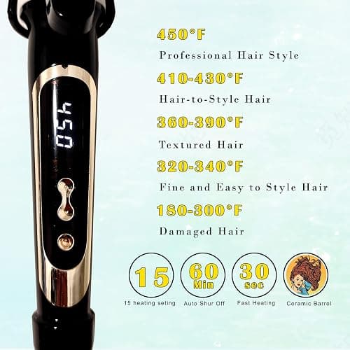abp 1 Inch Curling Iron Extra Long Barrel with Ceramic Coating for Long/Medium Hair,LED Display Instant Heat up to 450°F with clamp,Hair Waving Style Tool Girls & Women thumbnail 4