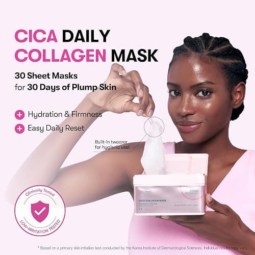 VT COSMETICS CICA Collagen Daily Mask, 30 Sheet Masks with 300Da Low Molecular Collagen, CICA, Hyaluronic Acid & Niacinamide, Hydrating Firming Face Mask for Plump Skin, Korean Skincare thumbnail 2
