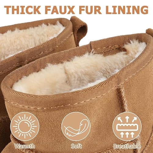 riemot Classic Ankle Boots for Women Genui|ne Suede Faux Fur Lining Memory Foam Insoles Winter Mini Snow Boot Outdoor Lightweight Non-Slip Thermal Shoes Cozy Warm Slip On Booties Chestnut US 6-11 thumbnail 6
