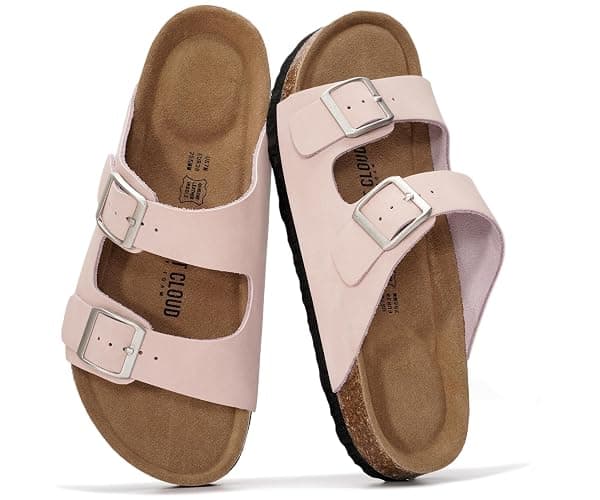 Project Cloud 100% Genuine Leather Flat Sandals For Women 2026 Cork Footbed Womens Sandals with Memory Foam and arch support Vacation Essentials Slides for Women Footwear (Venita) - Image 1