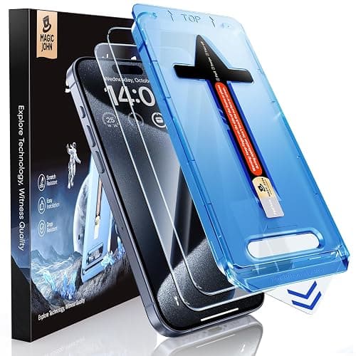 MAGIC JOHN 2 Pack for iPhone 15 Pro (6.1 inch) Tempered Glass Screen Protector, Auto Dust-Elimination Installation, Bubble Free, Dynamic Island Compatible, HD Clear, Easy Installation - Image 1