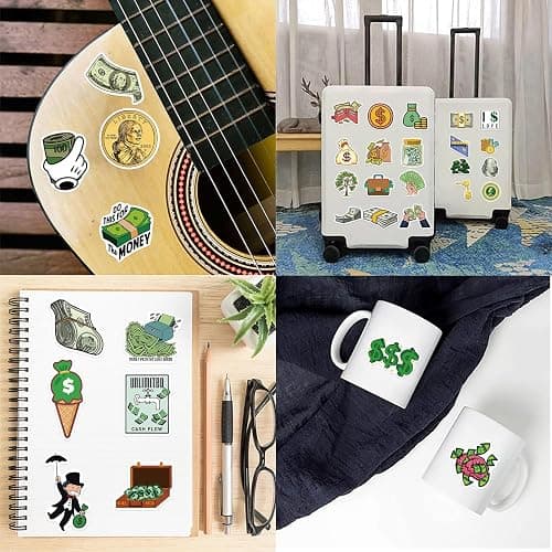50 PCS Funny Money Stickers for Teen, Vinyl Water Bottles Waterproof Sticker for Laptop Guitar Scrapbook Skateboard Stickers (Coin) thumbnail 5