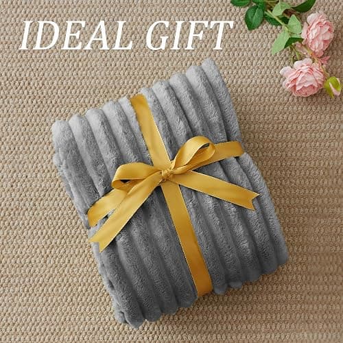 BEDELITE Fleece Throw Blanket for Couch - 300GSM Soft & Warm Fluffy Grey Blanket, Decorative and Giftable Striped Blankets for Women, Men, 50"x60" thumbnail 3